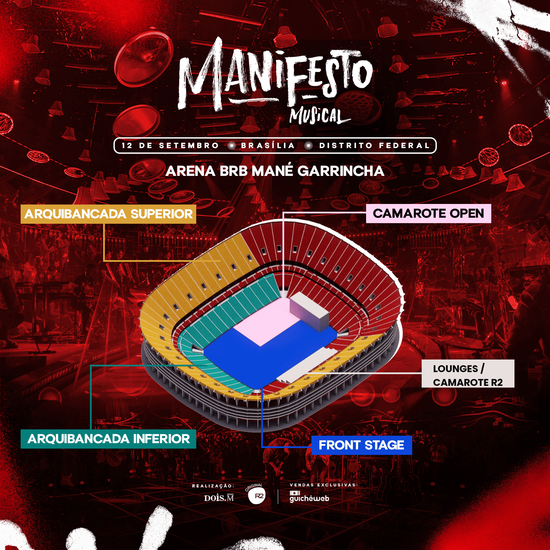 Mapa da Arena BRB Mané Garrincha com destaque para Lounges / Camarote R2