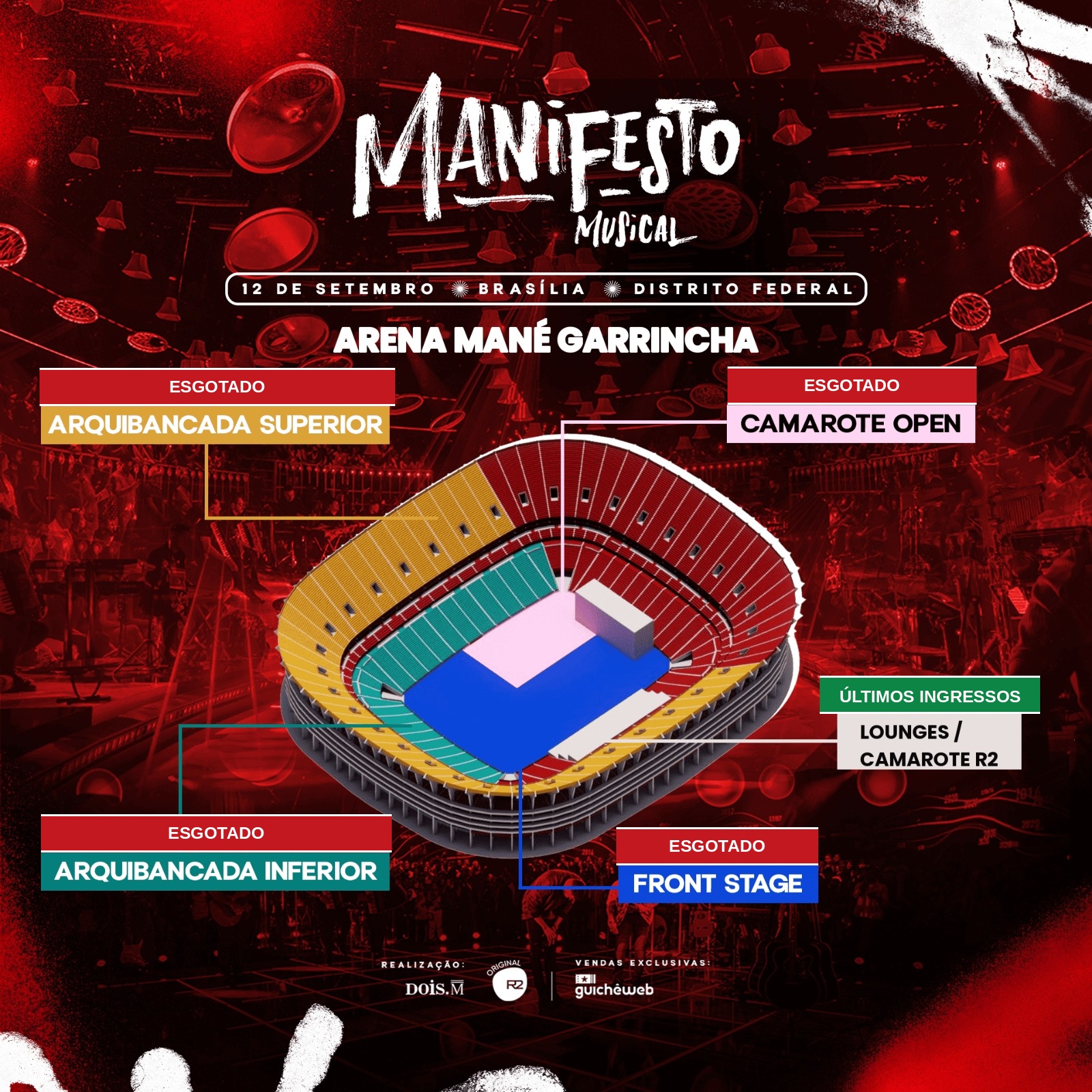 Mapa da Arena Mané Garrincha com destaque para Lounges / Camarote R2